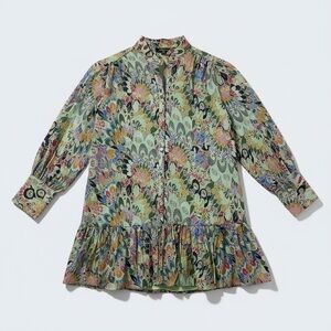 Olivia Multicolor Tunic Dress Women’s Medium Button Front Lined Long Sleeve